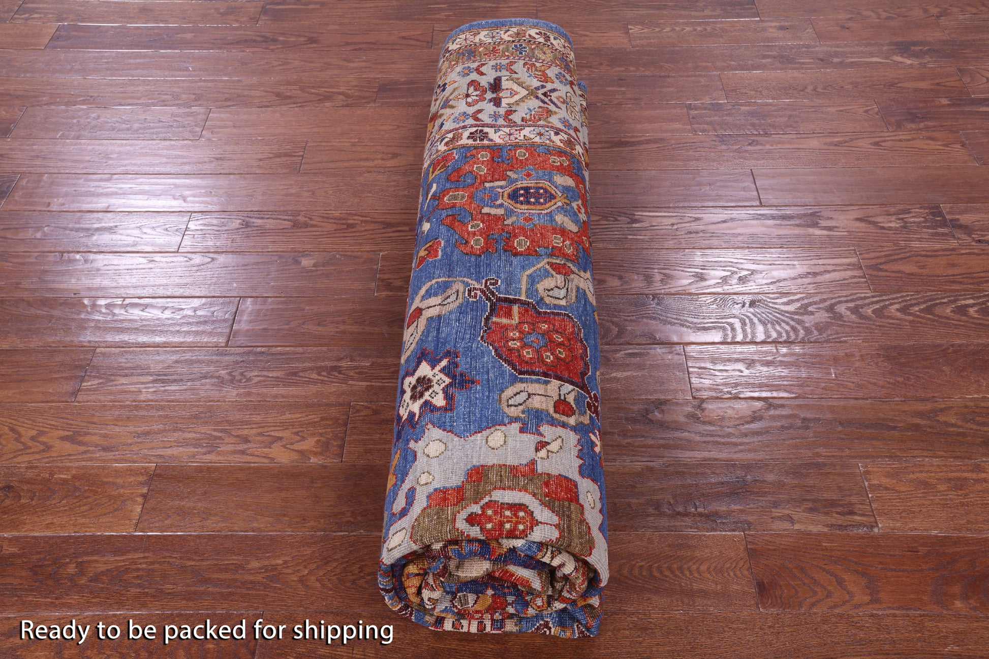 Blue Persian Fine Serapi Hand Knotted Wool Rug - 8' 10" X 11' 9" - Golden Nile