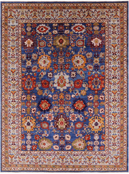 Blue Persian Fine Serapi Hand Knotted Wool Rug - 8' 10" X 11' 9" - Golden Nile