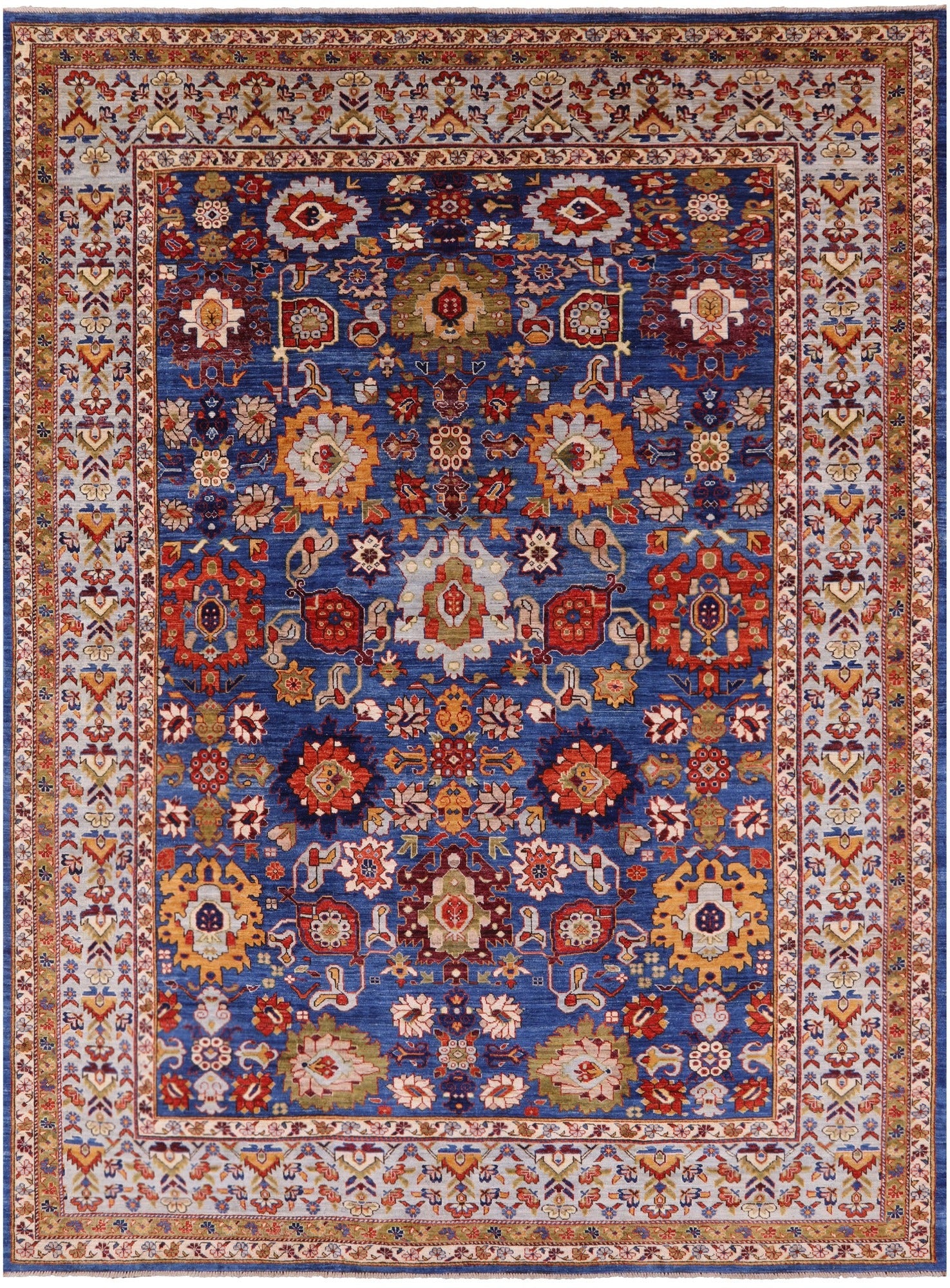 Blue Persian Fine Serapi Hand Knotted Wool Rug - 8' 10" X 11' 9" - Golden Nile