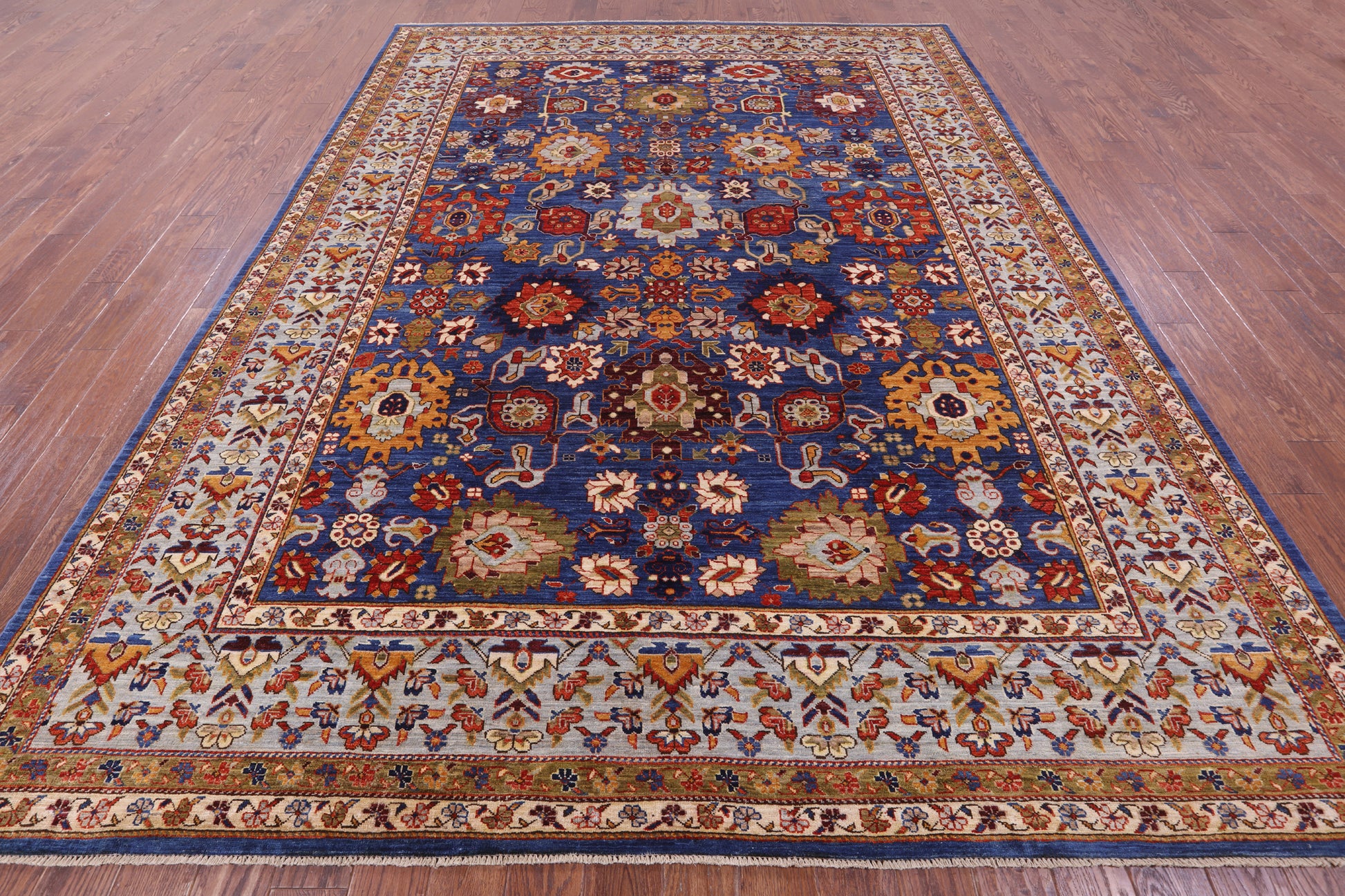 Blue Persian Fine Serapi Hand Knotted Wool Rug - 8' 10" X 11' 9" - Golden Nile