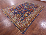 Blue Persian Fine Serapi Hand Knotted Wool Rug - 8' 10" X 11' 9" - Golden Nile