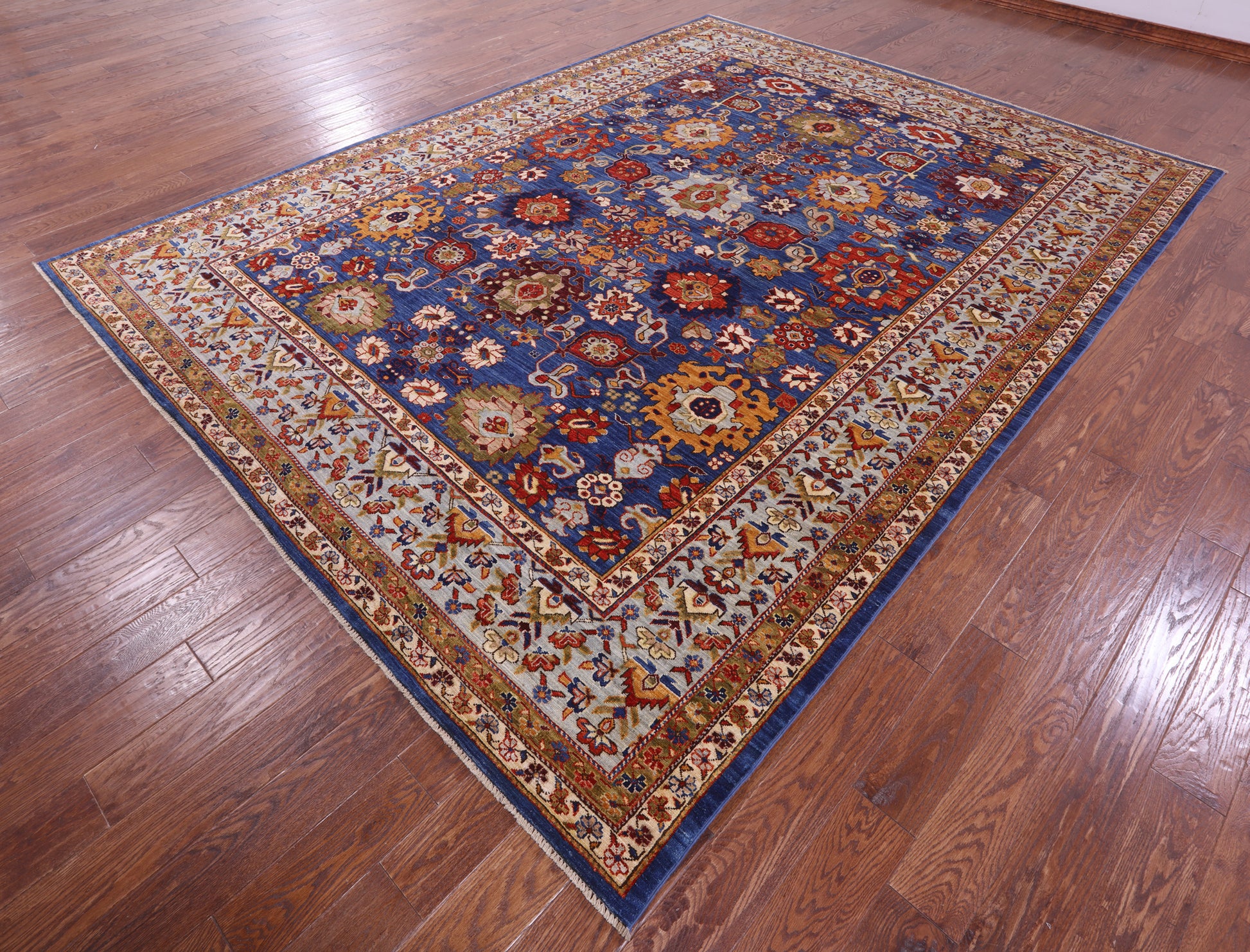 Blue Persian Fine Serapi Hand Knotted Wool Rug - 8' 10" X 11' 9" - Golden Nile