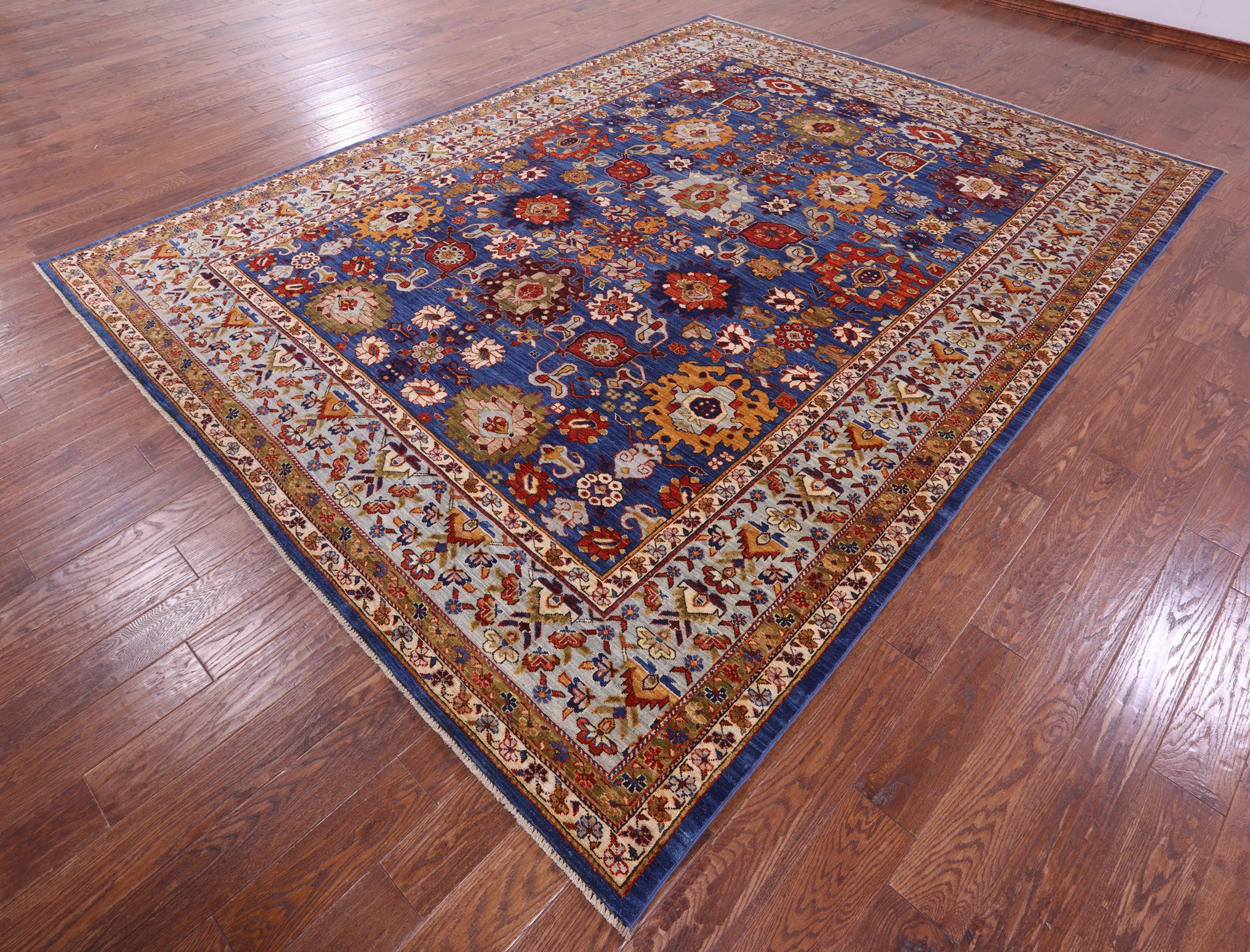 Blue Persian Fine Serapi Hand Knotted Wool Rug - 8' 10" X 11' 9" - Golden Nile