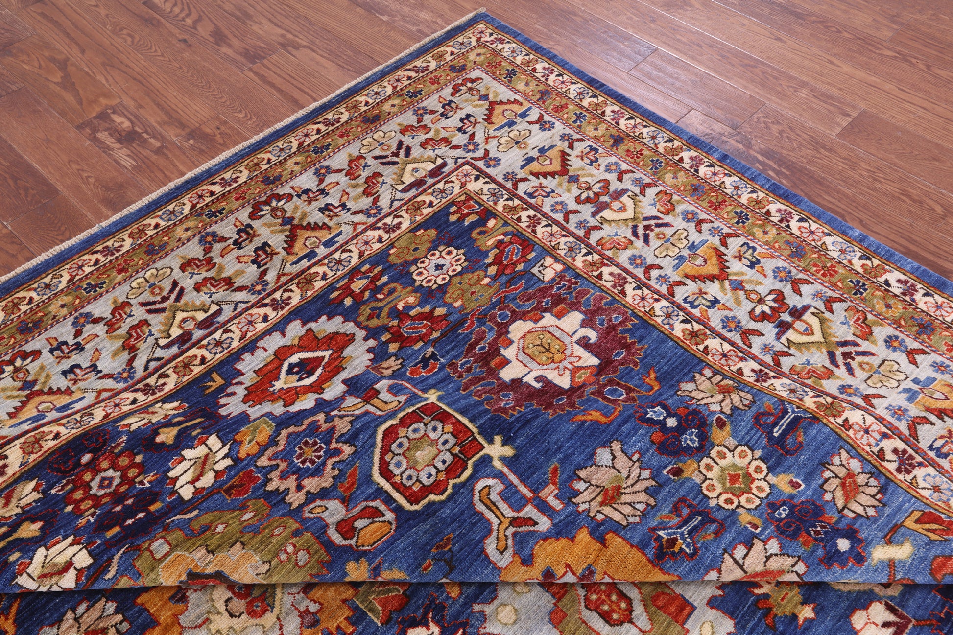 Blue Persian Fine Serapi Hand Knotted Wool Rug - 8' 10" X 11' 9" - Golden Nile
