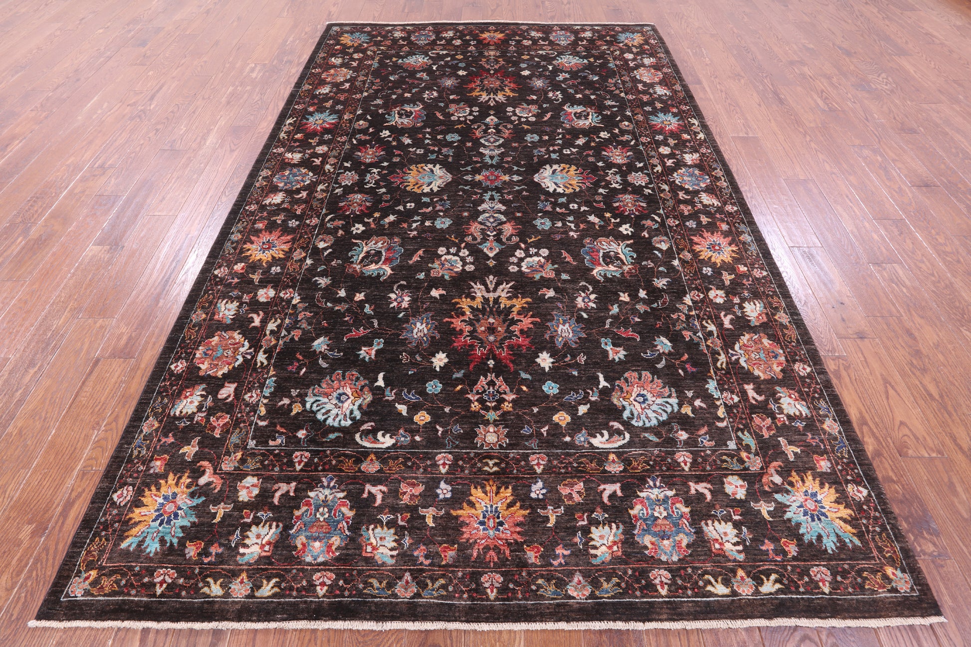 Brown Peshawar Handmade Wool Rug - 6' 7" X 10' 5" - Golden Nile