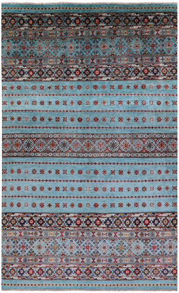 Blue Khorjin Persian Gabbeh Hand Knotted Wool Rug - 6' 4" X 10' 2" - Golden Nile