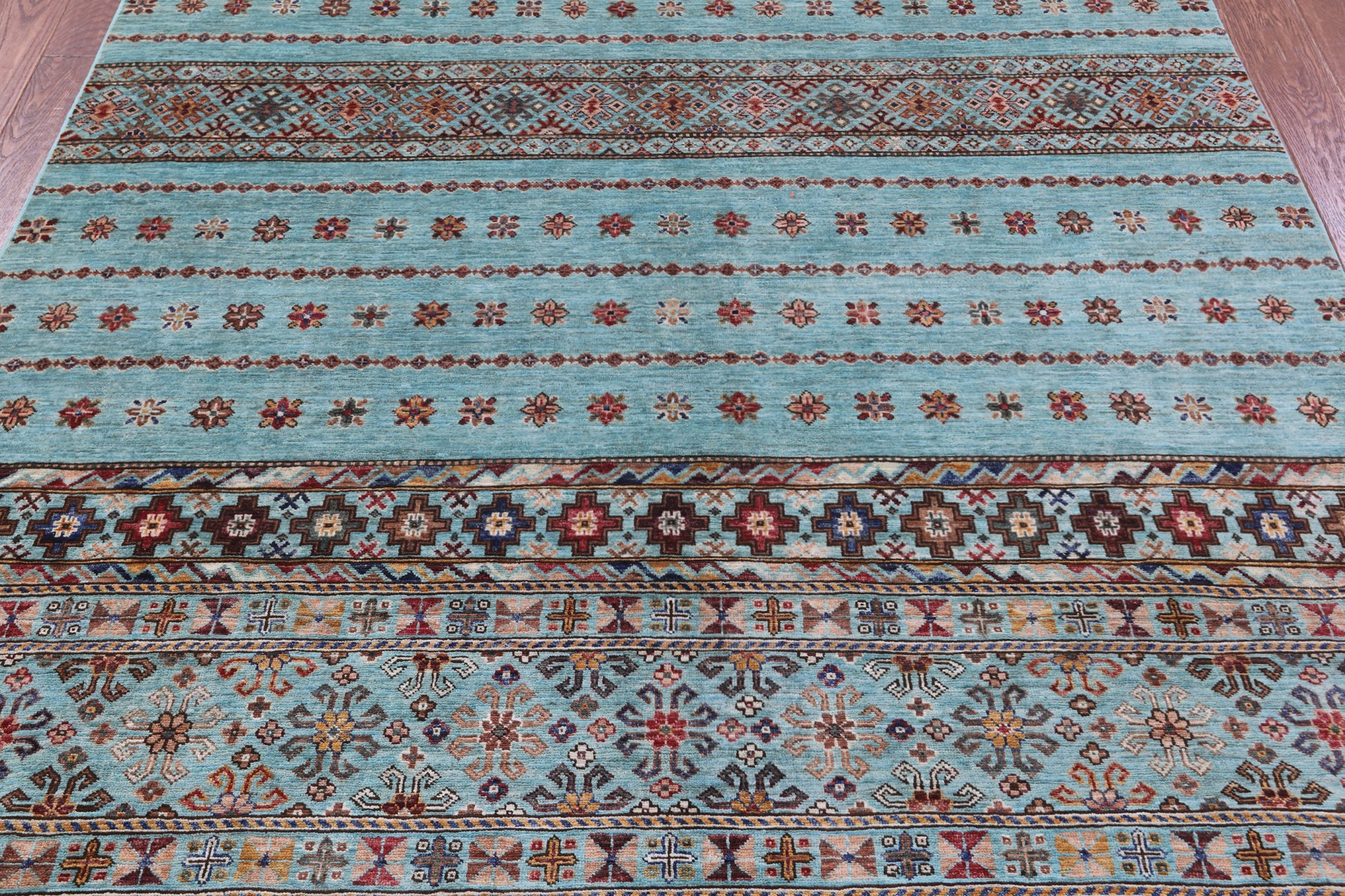 Blue Khorjin Persian Gabbeh Hand Knotted Wool Rug - 6' 4" X 10' 2" - Golden Nile