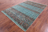 Blue Khorjin Persian Gabbeh Hand Knotted Wool Rug - 6' 7" X 9' 6" - Golden Nile