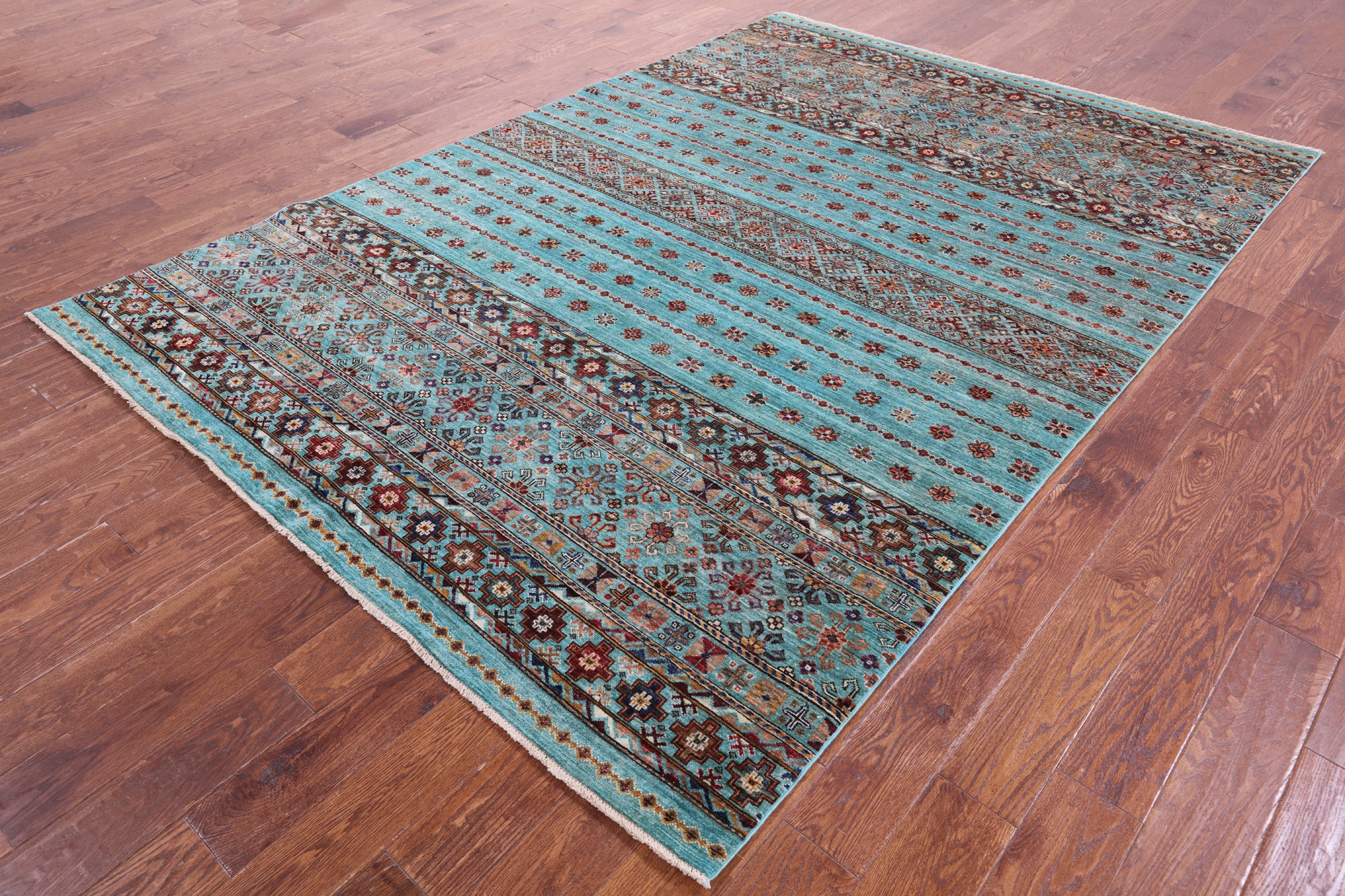 Blue Khorjin Persian Gabbeh Hand Knotted Wool Rug - 6' 7" X 9' 6" - Golden Nile