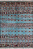 Blue Khorjin Persian Gabbeh Hand Knotted Wool Rug - 6' 7" X 9' 6" - Golden Nile