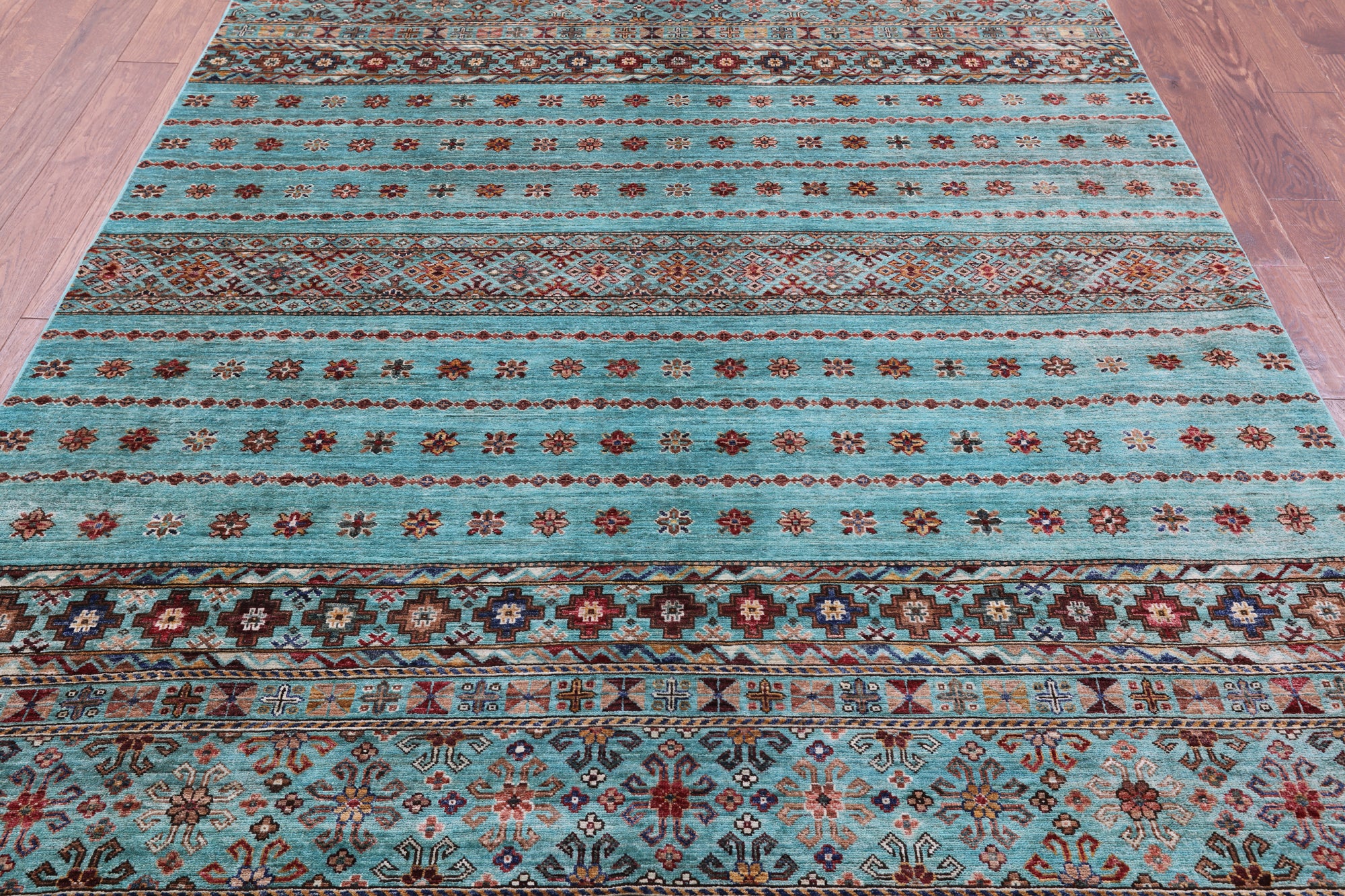 Blue Khorjin Persian Gabbeh Hand Knotted Wool Rug - 6' 7" X 9' 6" - Golden Nile