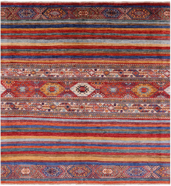 Square Khorjin Persian Gabbeh Hand Knotted Wool Rug - 6' 6" X 6' 10" - Golden Nile