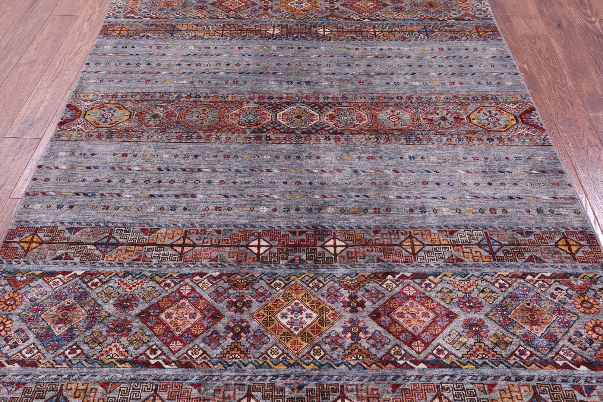 Grey Khorjin Persian Gabbeh Hand Knotted Wool Rug - 5' 7" X 8' 4" - Golden Nile