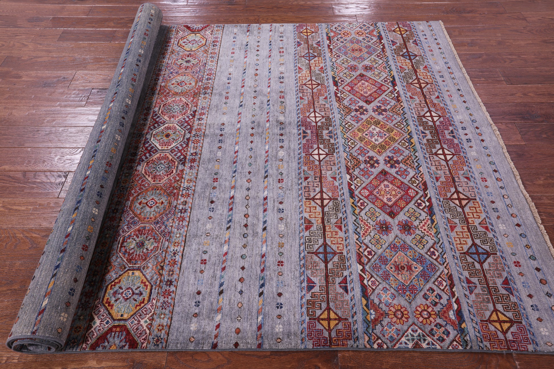 Grey Khorjin Persian Gabbeh Hand Knotted Wool Rug - 5' 7" X 8' 4" - Golden Nile