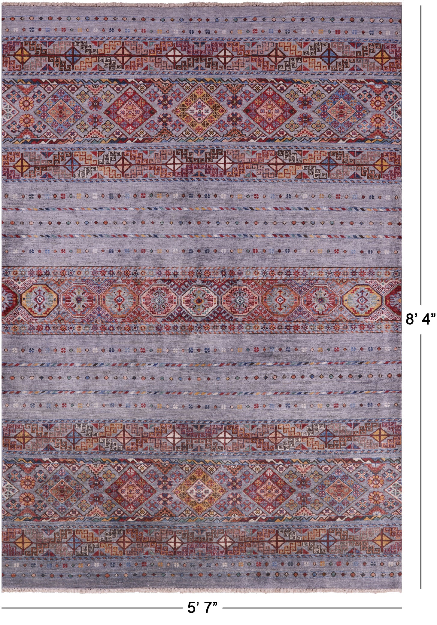 Grey Khorjin Persian Gabbeh Hand Knotted Wool Rug - 5' 7" X 8' 4" - Golden Nile