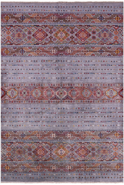 Grey Khorjin Persian Gabbeh Hand Knotted Wool Rug - 5' 7" X 8' 4" - Golden Nile