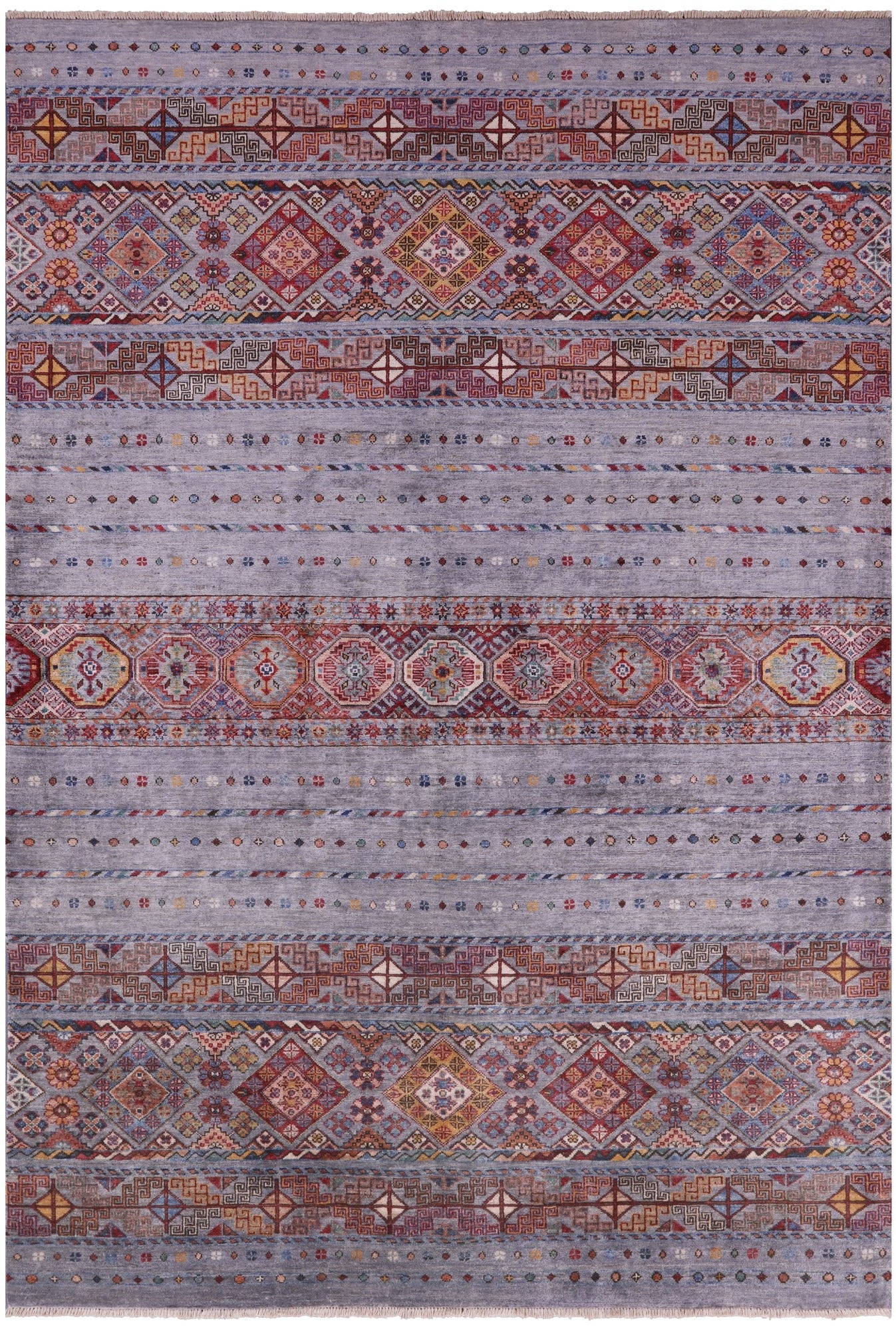 Grey Khorjin Persian Gabbeh Hand Knotted Wool Rug - 5' 7" X 8' 4" - Golden Nile