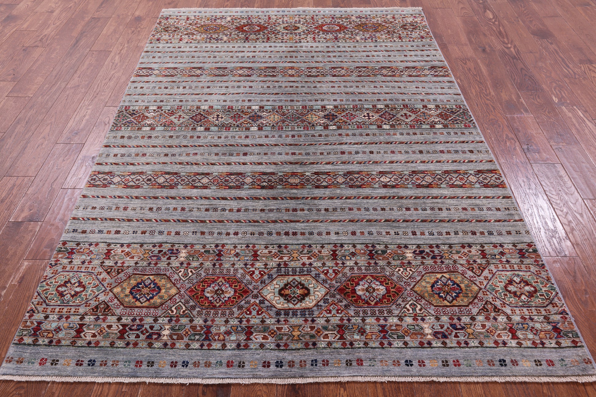 Grey Khorjin Persian Gabbeh Handmade Wool Rug - 5' 6" X 7' 11" - Golden Nile