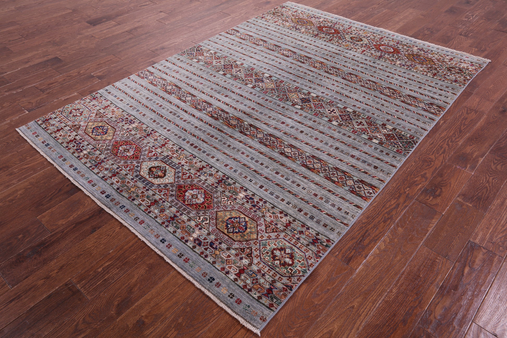 Grey Khorjin Persian Gabbeh Handmade Wool Rug - 5' 6" X 7' 11" - Golden Nile