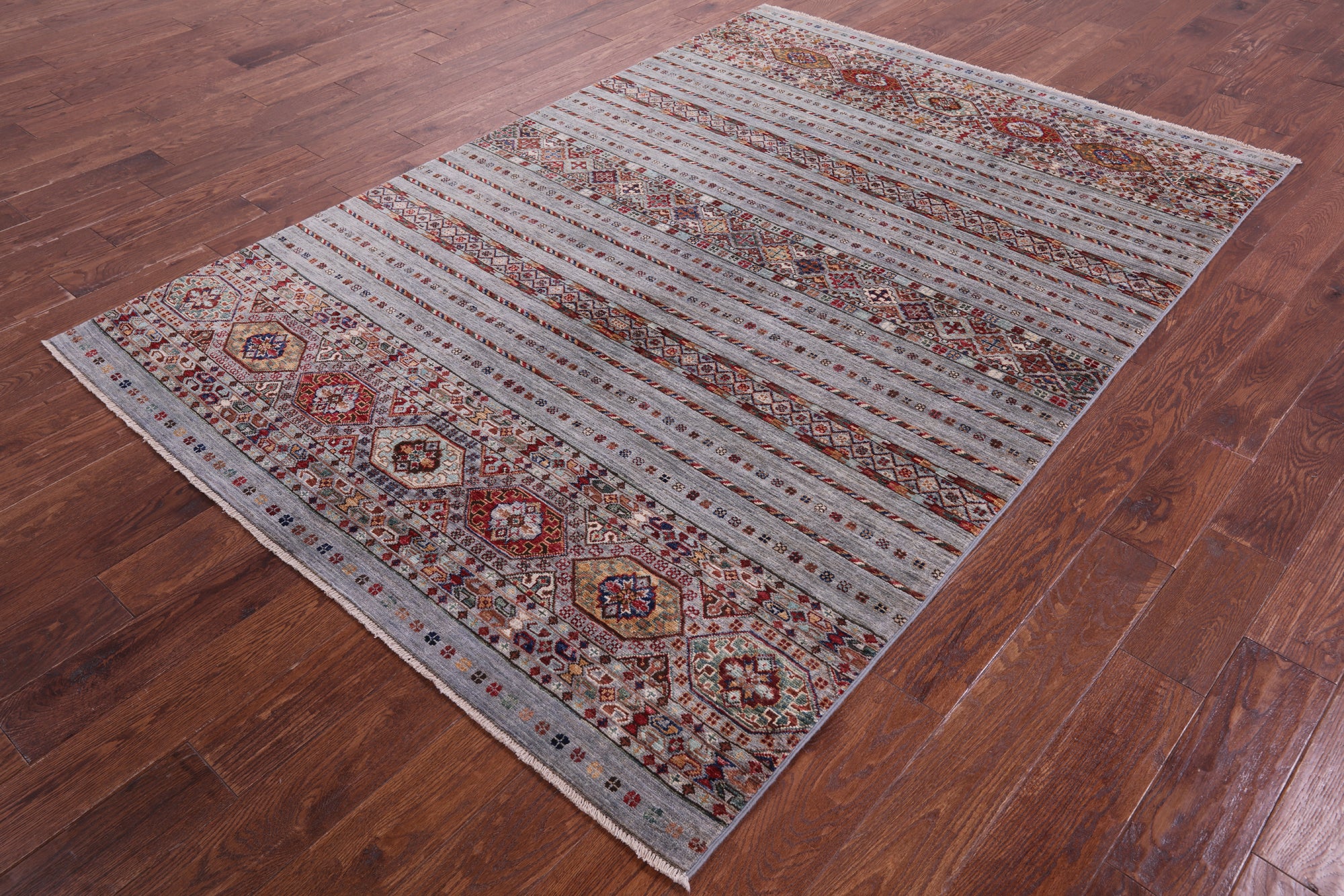 Grey Khorjin Persian Gabbeh Handmade Wool Rug - 5' 6" X 7' 11" - Golden Nile