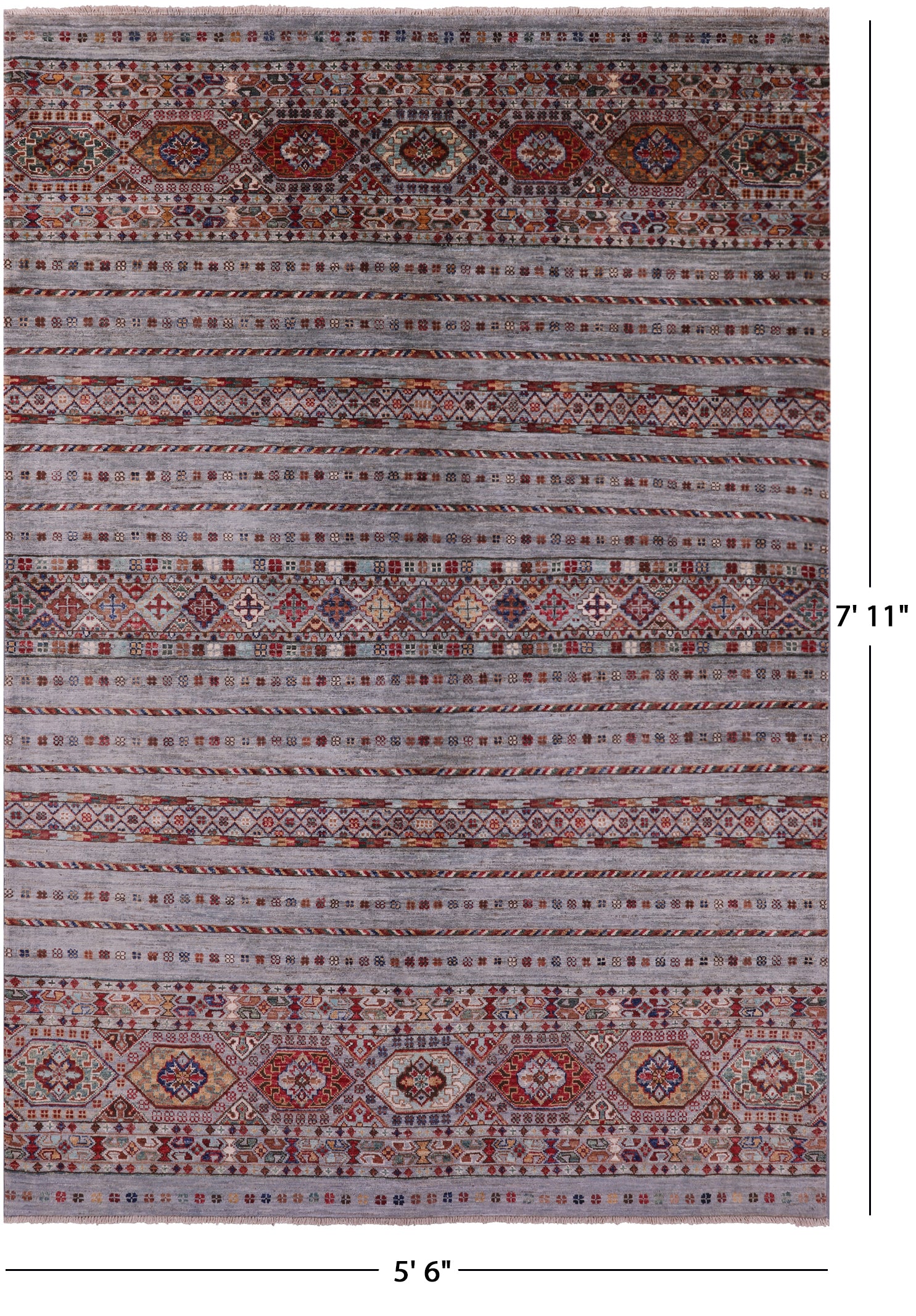 Grey Khorjin Persian Gabbeh Handmade Wool Rug - 5' 6" X 7' 11" - Golden Nile