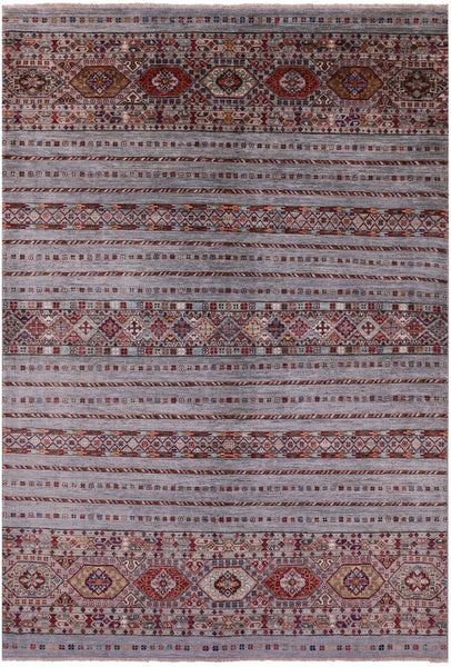 Grey Khorjin Persian Gabbeh Handmade Wool Rug - 5' 6" X 7' 11" - Golden Nile
