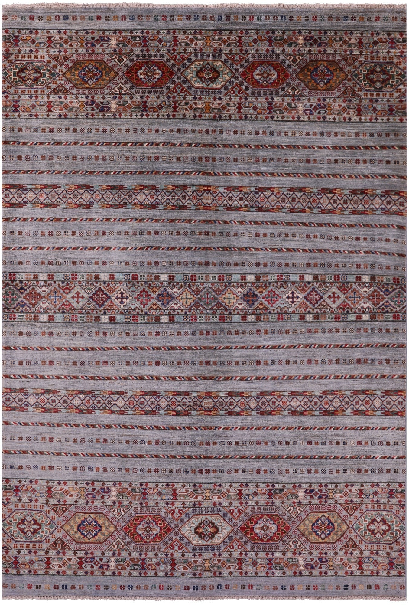 Grey Khorjin Persian Gabbeh Handmade Wool Rug - 5' 6" X 7' 11" - Golden Nile
