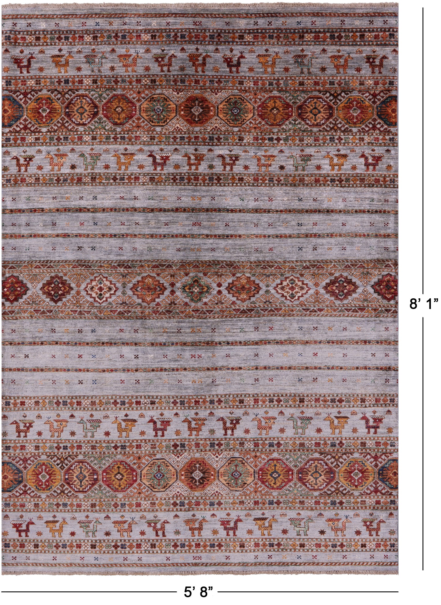 Grey Tribal Persian Gabbeh Hand Knotted Wool Rug - 5' 8" X 8' 1" - Golden Nile