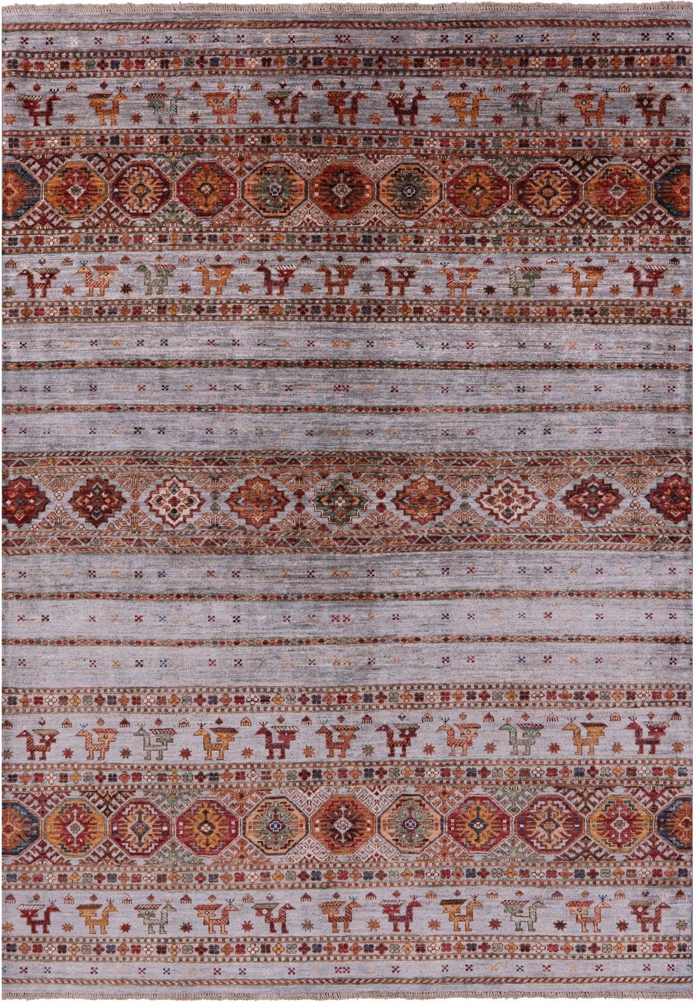 Grey Tribal Persian Gabbeh Hand Knotted Wool Rug - 5' 8" X 8' 1" - Golden Nile