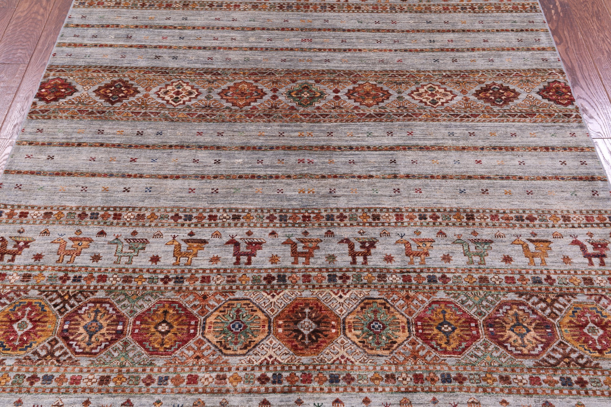 Grey Tribal Persian Gabbeh Hand Knotted Wool Rug - 5' 8" X 8' 1" - Golden Nile