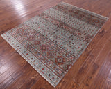 Grey Khorjin Persian Gabbeh Hand Knotted Wool Rug - 5' 5" X 7' 7" - Golden Nile