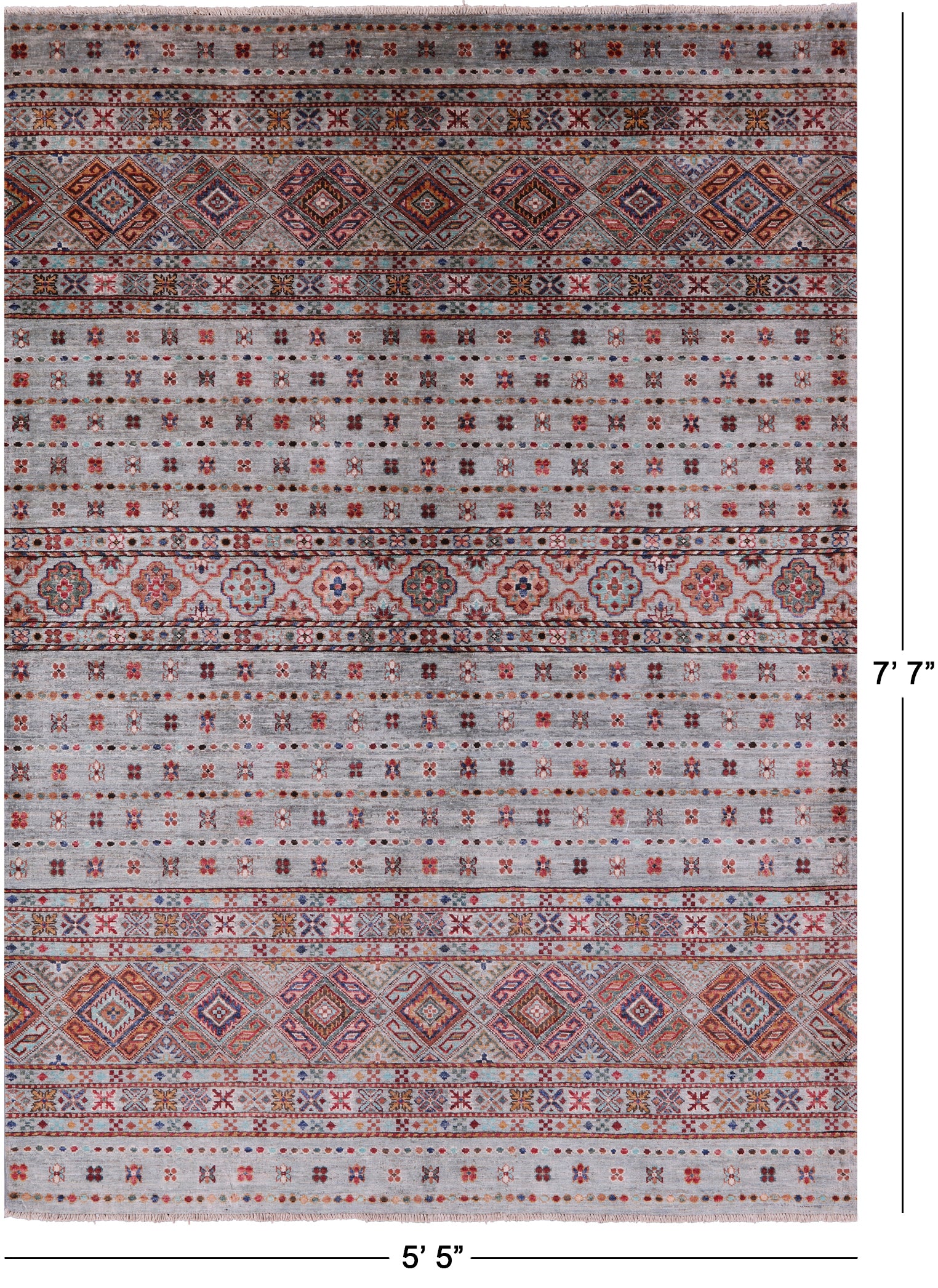 Grey Khorjin Persian Gabbeh Hand Knotted Wool Rug - 5' 5" X 7' 7" - Golden Nile
