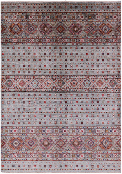 Grey Khorjin Persian Gabbeh Hand Knotted Wool Rug - 5' 5" X 7' 7" - Golden Nile