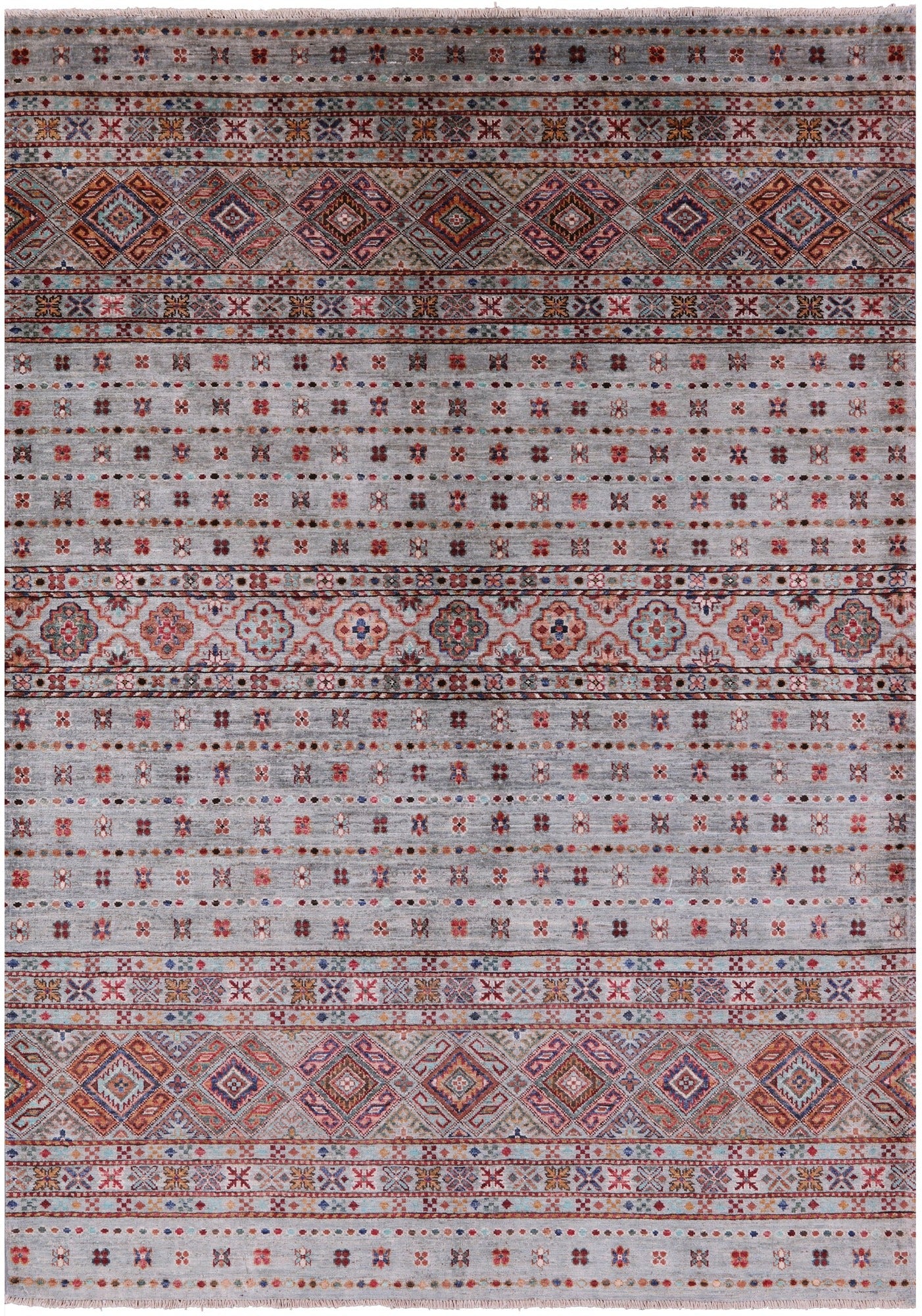Grey Khorjin Persian Gabbeh Hand Knotted Wool Rug - 5' 5" X 7' 7" - Golden Nile