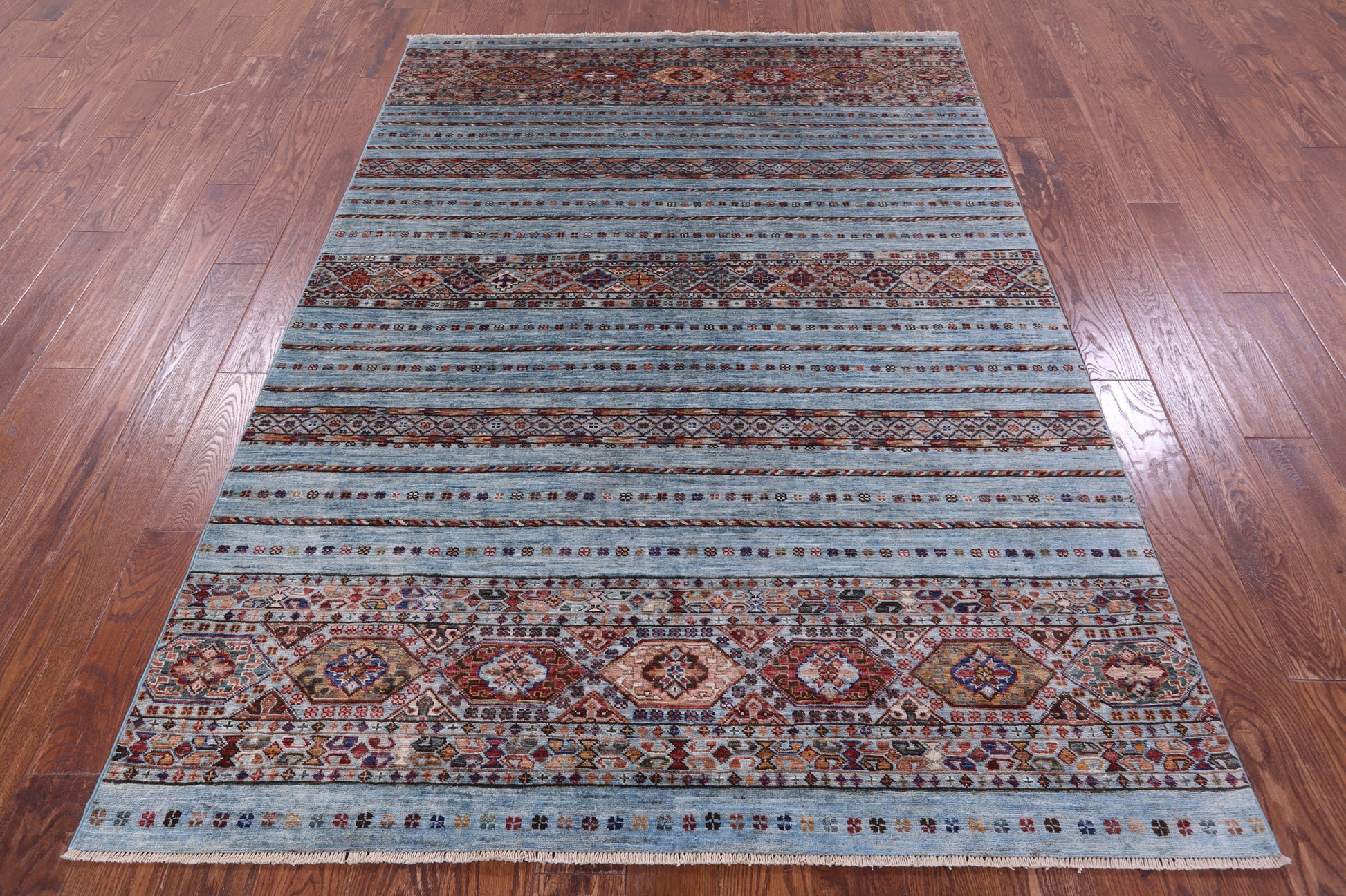 Blue Khorjin Persian Gabbeh Hand Knotted Wool Rug - 5' 5" X 7' 8" - Golden Nile