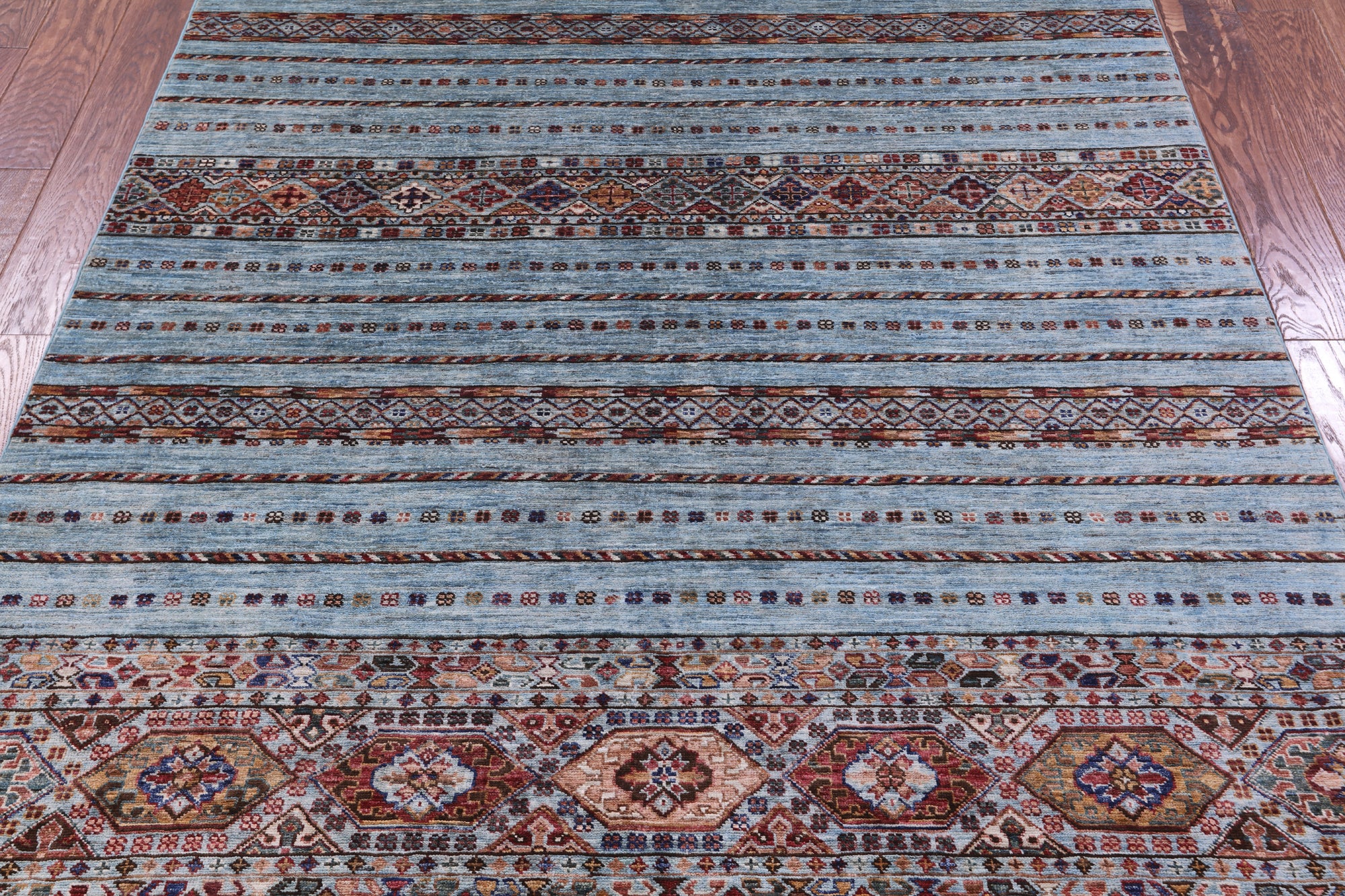 Blue Khorjin Persian Gabbeh Hand Knotted Wool Rug - 5' 5" X 7' 8" - Golden Nile