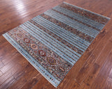 Blue Khorjin Persian Gabbeh Hand Knotted Wool Rug - 5' 5" X 7' 8" - Golden Nile