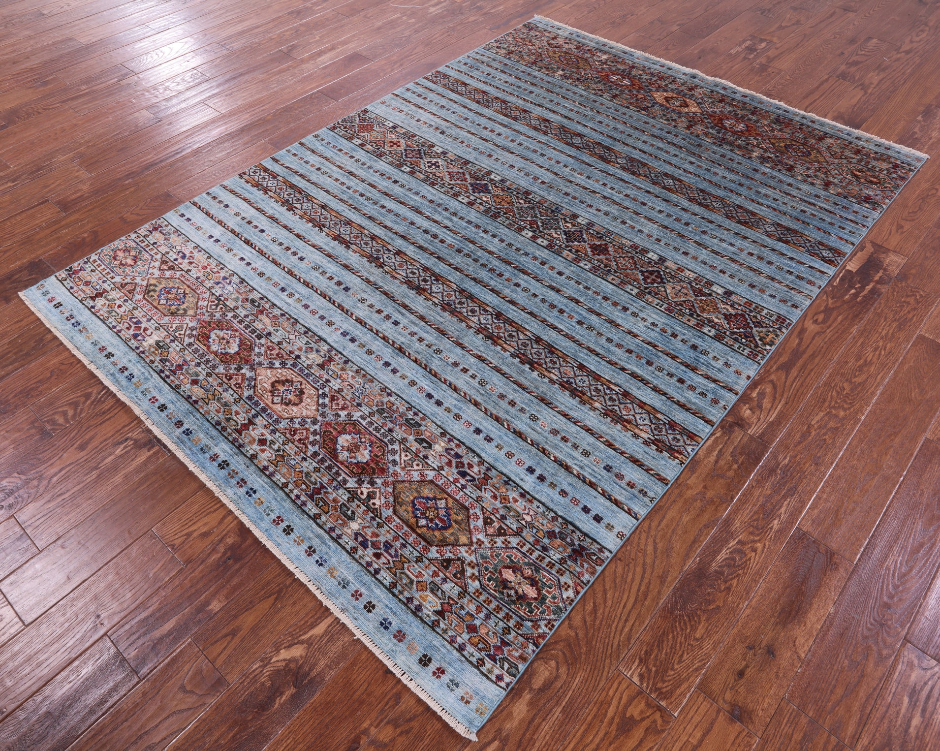Blue Khorjin Persian Gabbeh Hand Knotted Wool Rug - 5' 5" X 7' 8" - Golden Nile
