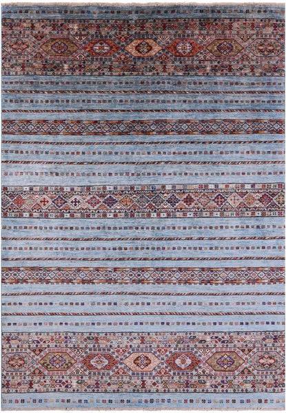 Blue Khorjin Persian Gabbeh Hand Knotted Wool Rug - 5' 5" X 7' 8" - Golden Nile