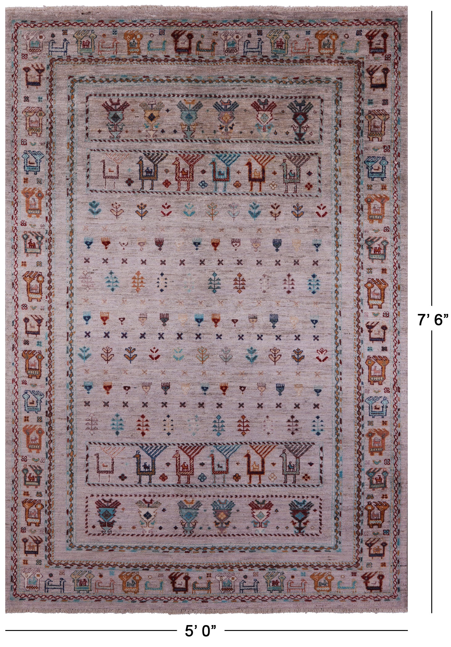 Tribal Persian Gabbeh Hand Knotted Wool Rug - 5' 0" X 7' 6" - Golden Nile