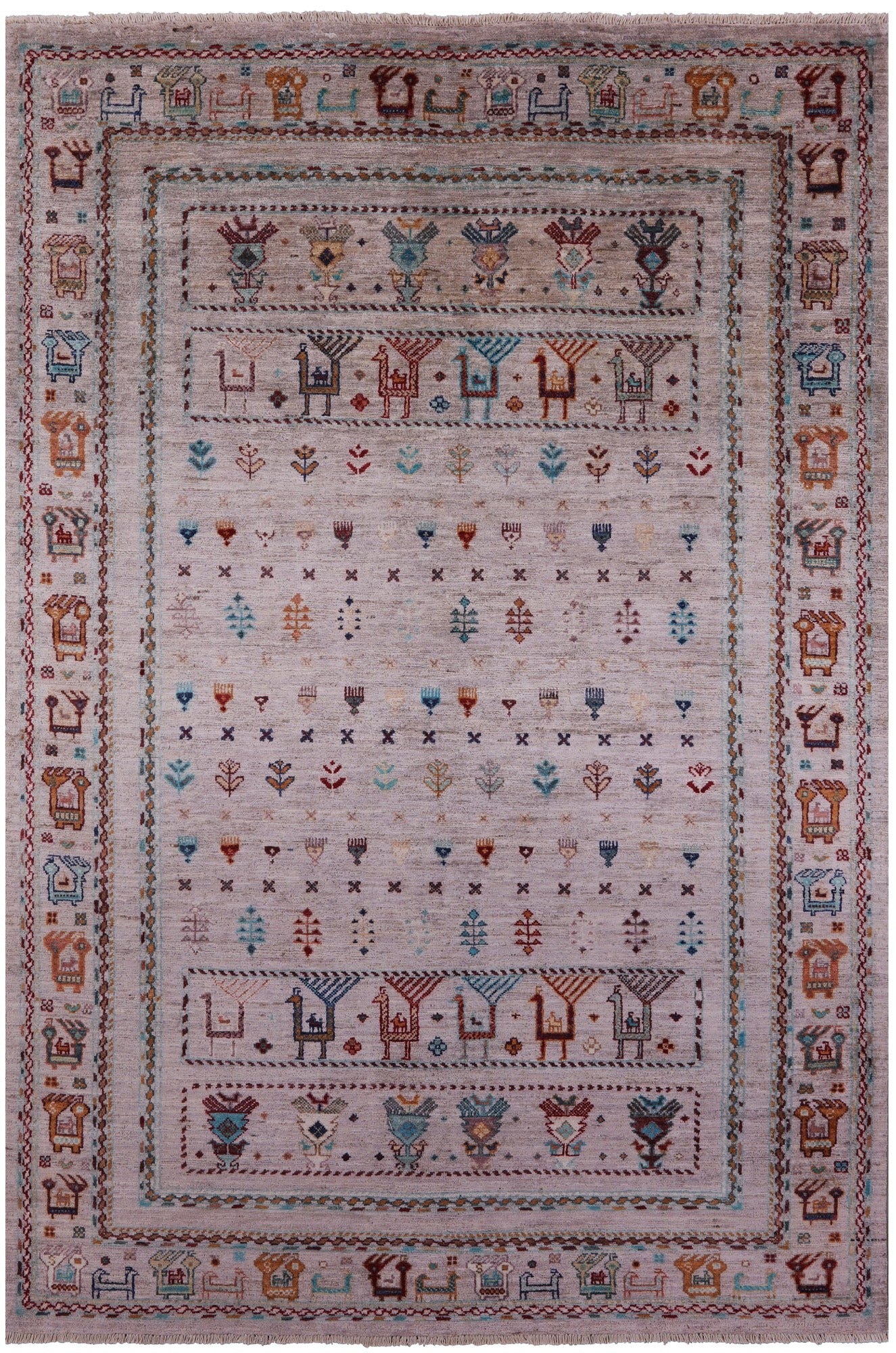 Tribal Persian Gabbeh Hand Knotted Wool Rug - 5' 0" X 7' 6" - Golden Nile
