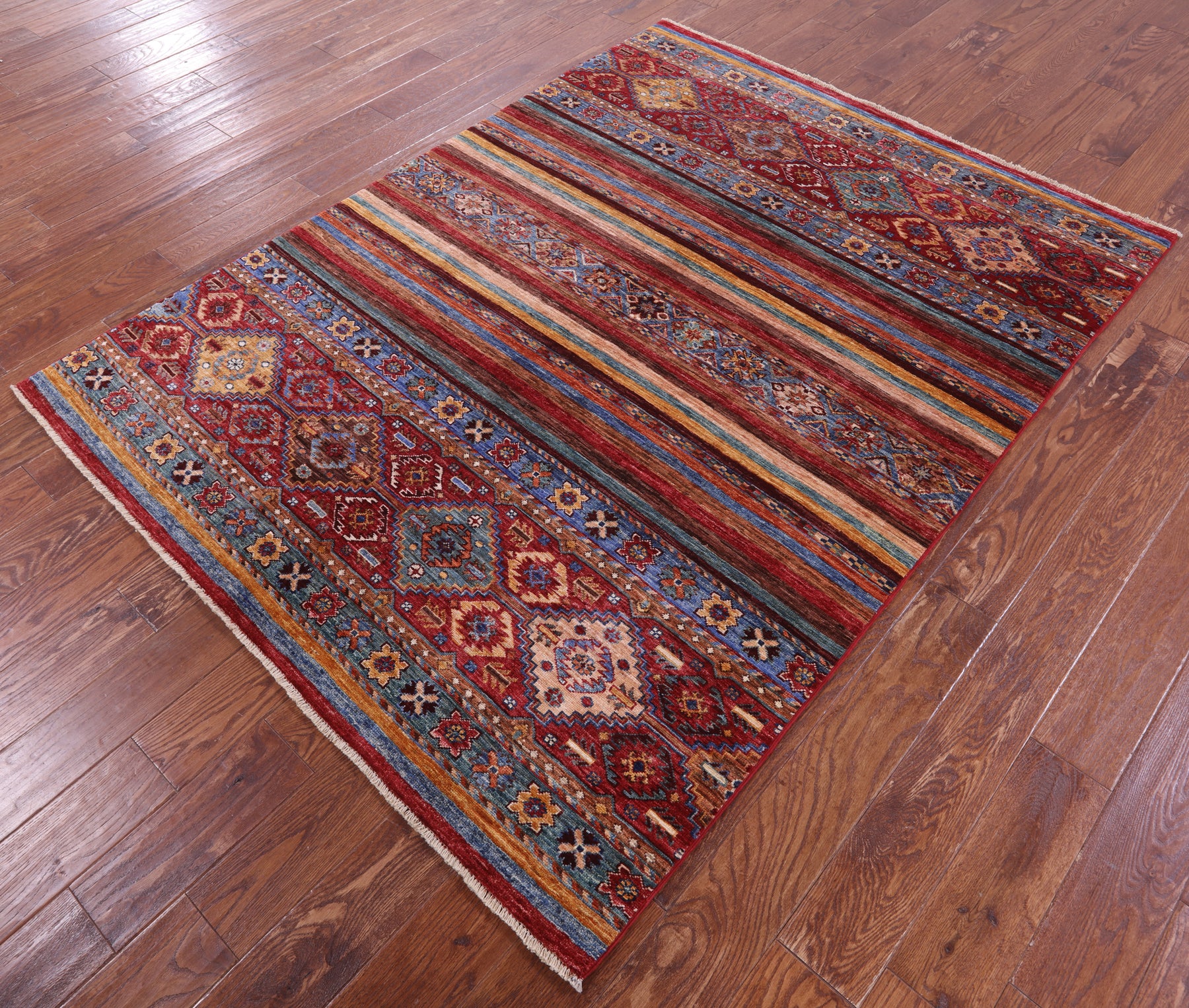 Khorjin Persian Gabbeh Hand Knotted Wool Rug - 5' 2" X 6' 10" - Golden Nile