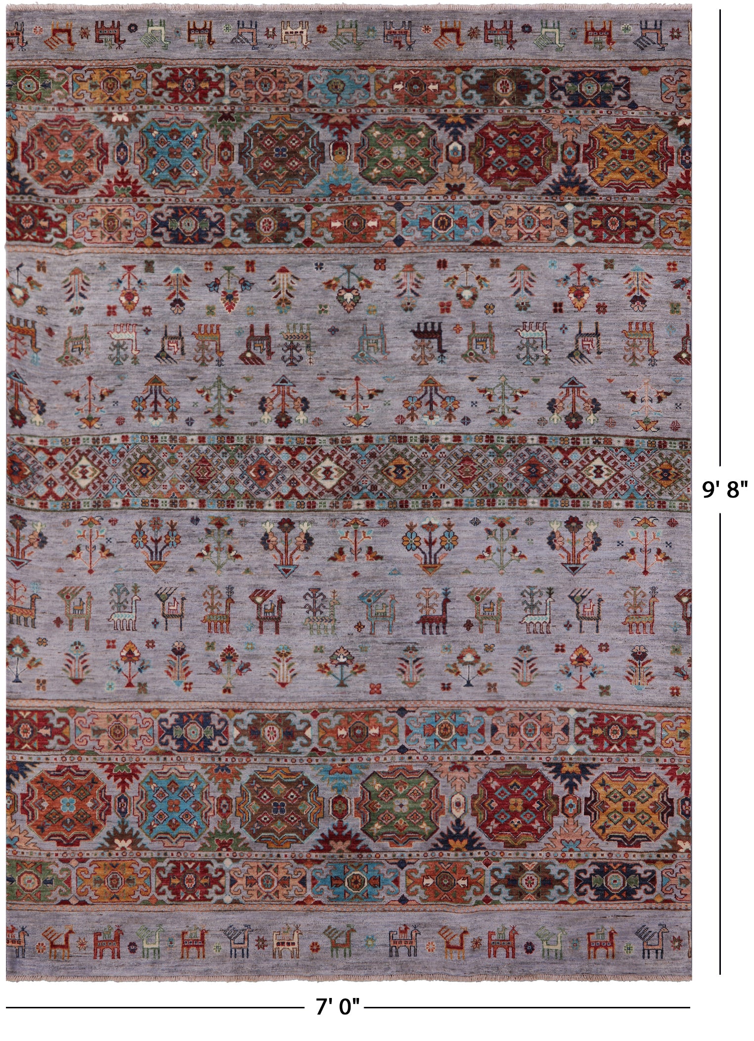 Grey Tribal Persian Gabbeh Hand Knotted Wool Rug - 7' 0" X 9' 8" - Golden Nile
