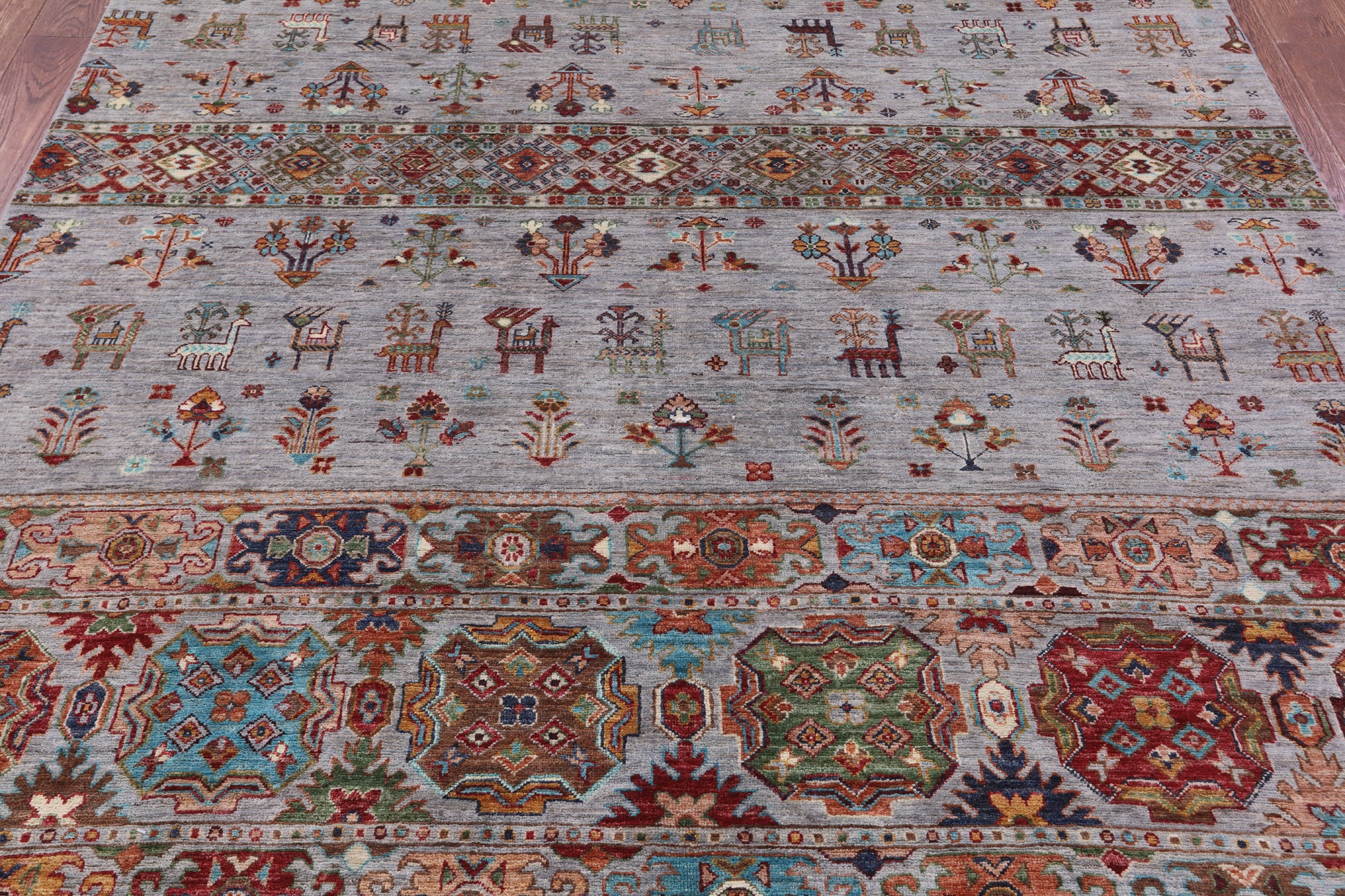 Grey Tribal Persian Gabbeh Hand Knotted Wool Rug - 7' 0" X 9' 8" - Golden Nile