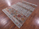 Grey Tribal Persian Gabbeh Hand Knotted Wool Rug - 7' 0" X 9' 8" - Golden Nile