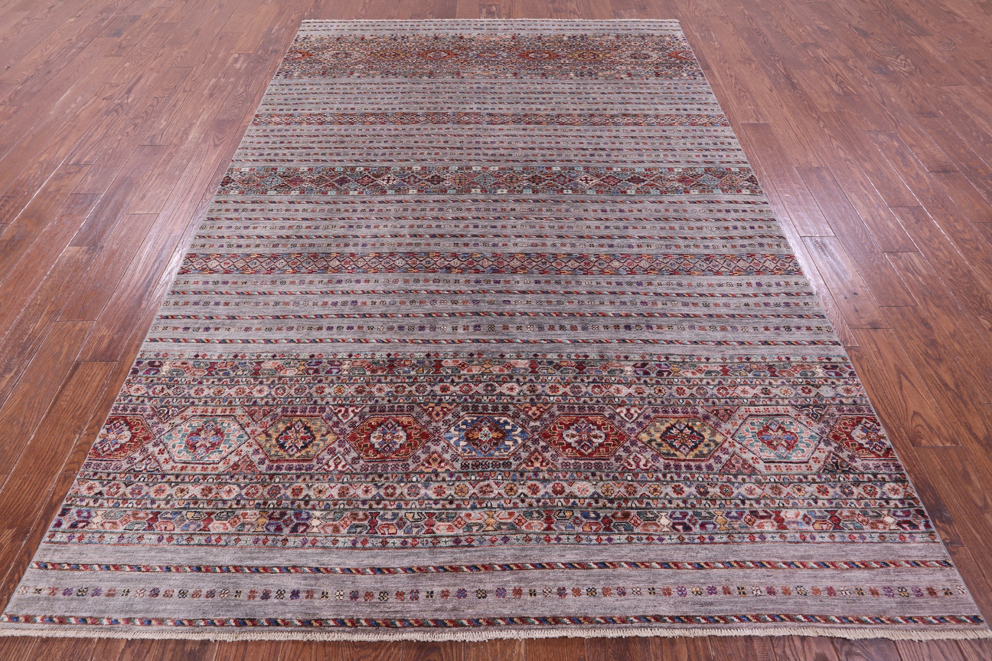 Grey Khorjin Persian Gabbeh Hand Knotted Wool Rug - 6' 9" X 10' 0" - Golden Nile