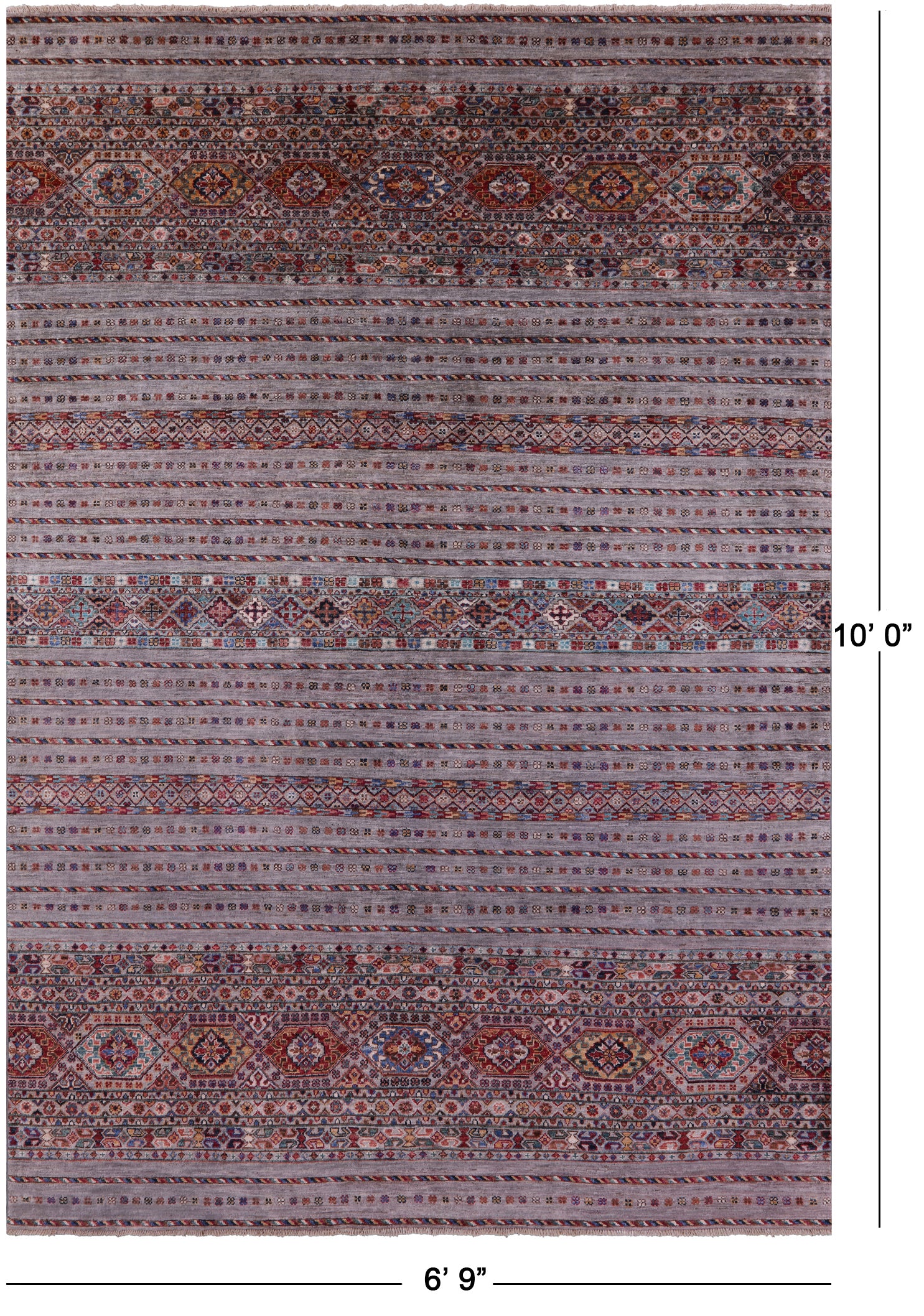 Grey Khorjin Persian Gabbeh Hand Knotted Wool Rug - 6' 9" X 10' 0" - Golden Nile