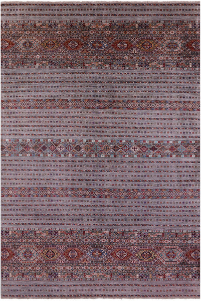 Grey Khorjin Persian Gabbeh Hand Knotted Wool Rug - 6' 9" X 10' 0" - Golden Nile