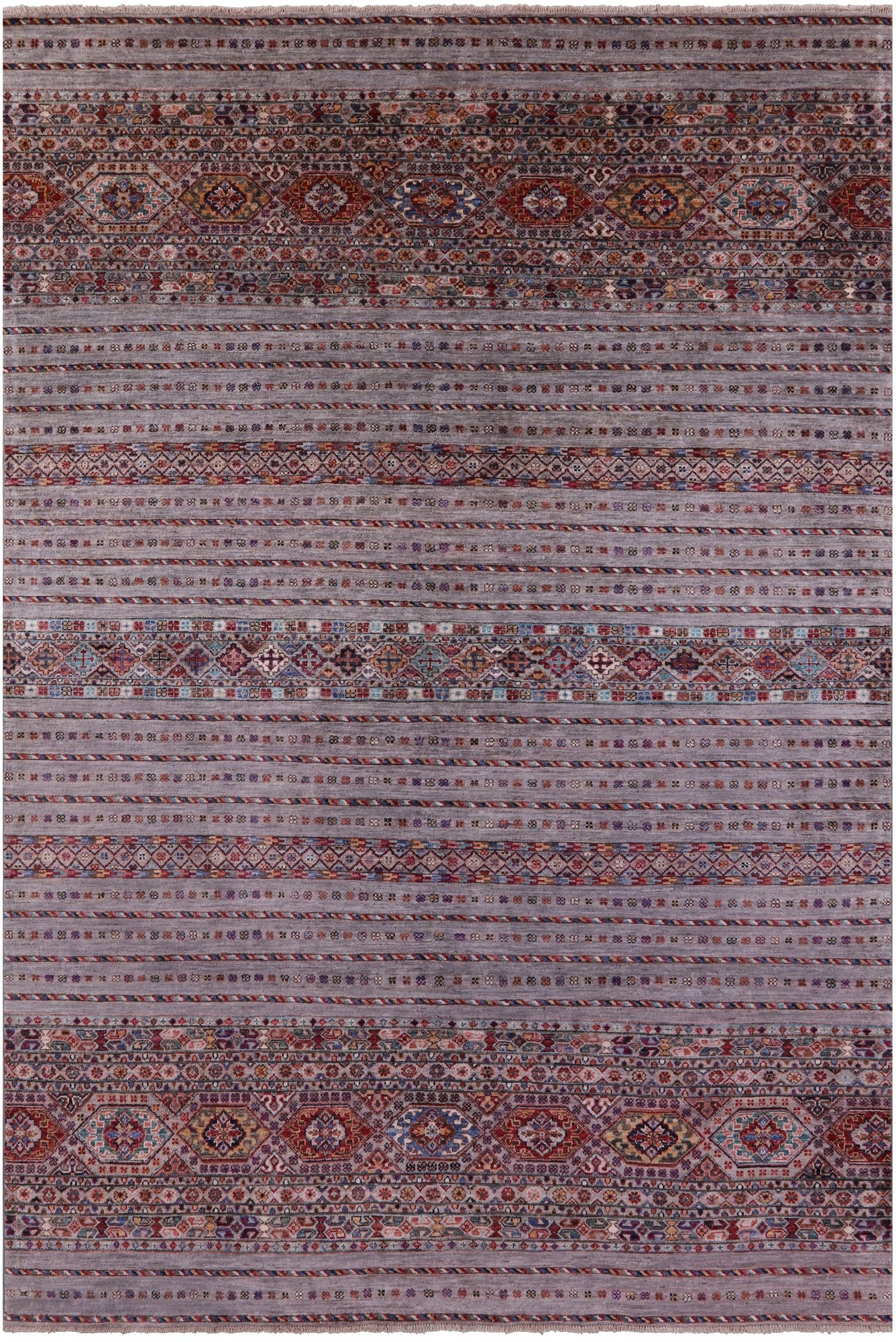 Grey Khorjin Persian Gabbeh Hand Knotted Wool Rug - 6' 9" X 10' 0" - Golden Nile