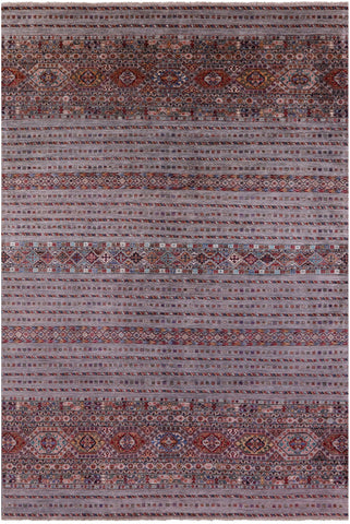 Grey Khorjin Persian Gabbeh Hand Knotted Wool Rug - 6' 9
